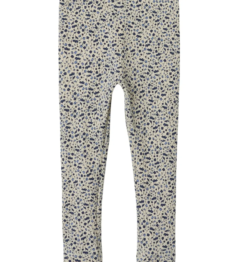 Leggings - Rib - NmfNelia - Parchment m. Blomster|Name It Hot
