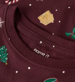 Nattøj - 2-Delt - NmnVismas - Burgundy/Xmas - AOP|Name It Sale