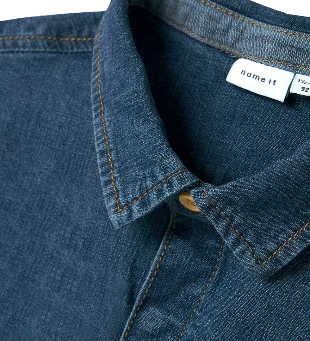 Skjorte k/æ - Hør/Bomuld - NmmPeter - Mørkeblå Denim|Name It New