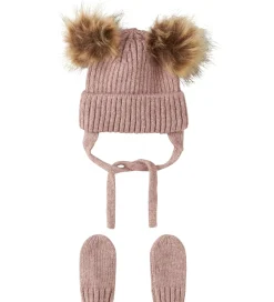 Sæt - Hue/Luffer - Strik - NbnMora - Woodrose|Name It Hot