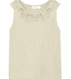 Top - Rib - NmfHelianay - Buttercream m. Hulmønster|Name It Sale
