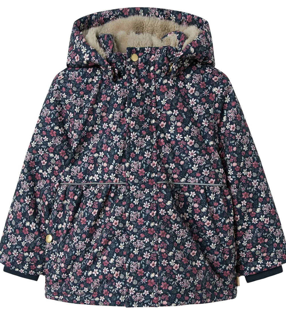 Vinterjakke - NmfSnow05 - Dark Sapphire m. Blomster|Name It Discount