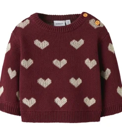 Nmae It Bluse - Strik - NbfOana - Burgundy/Peyote Heart|Name It Clearance