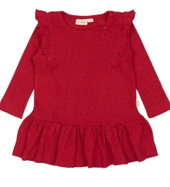 Kjole - Rib - Modal - Frill - Jet Red/Biking Red|Petit Piao Outlet