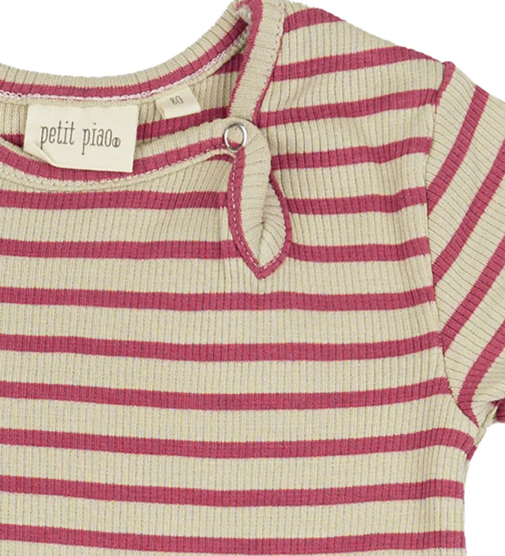 Sommerdragt - Rib - Modal - Light Berry/Dark Off Whit|Petit Piao Online