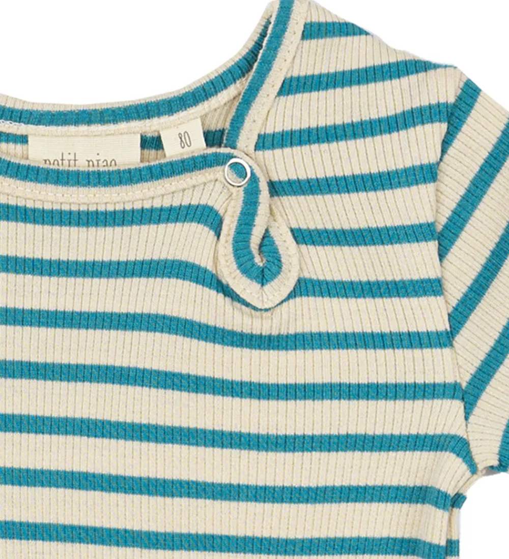 Sommerdragt - Rib - Modal - Turquise/Dark Off White|Petit Piao