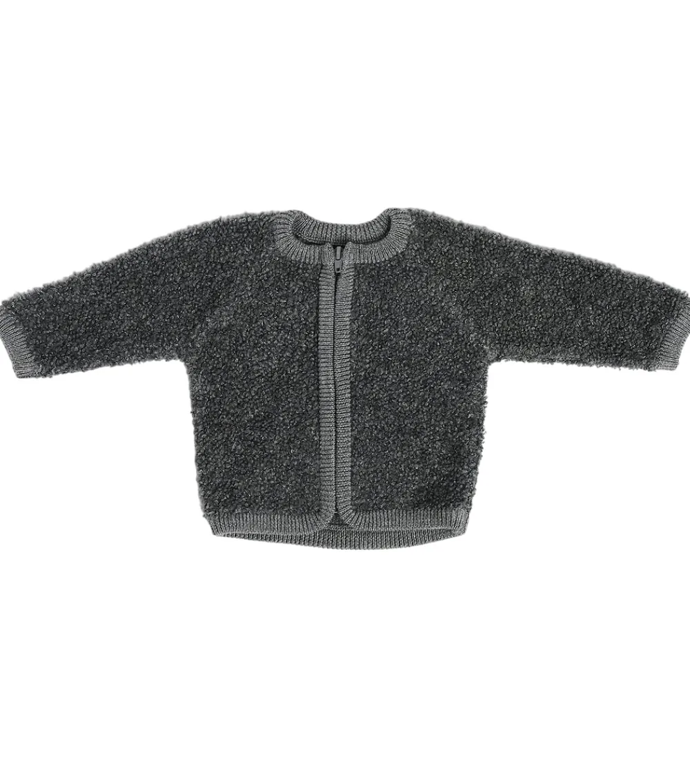 Cardigan m Lynlås - Uld - Grey Melange|Smallstuff Online
