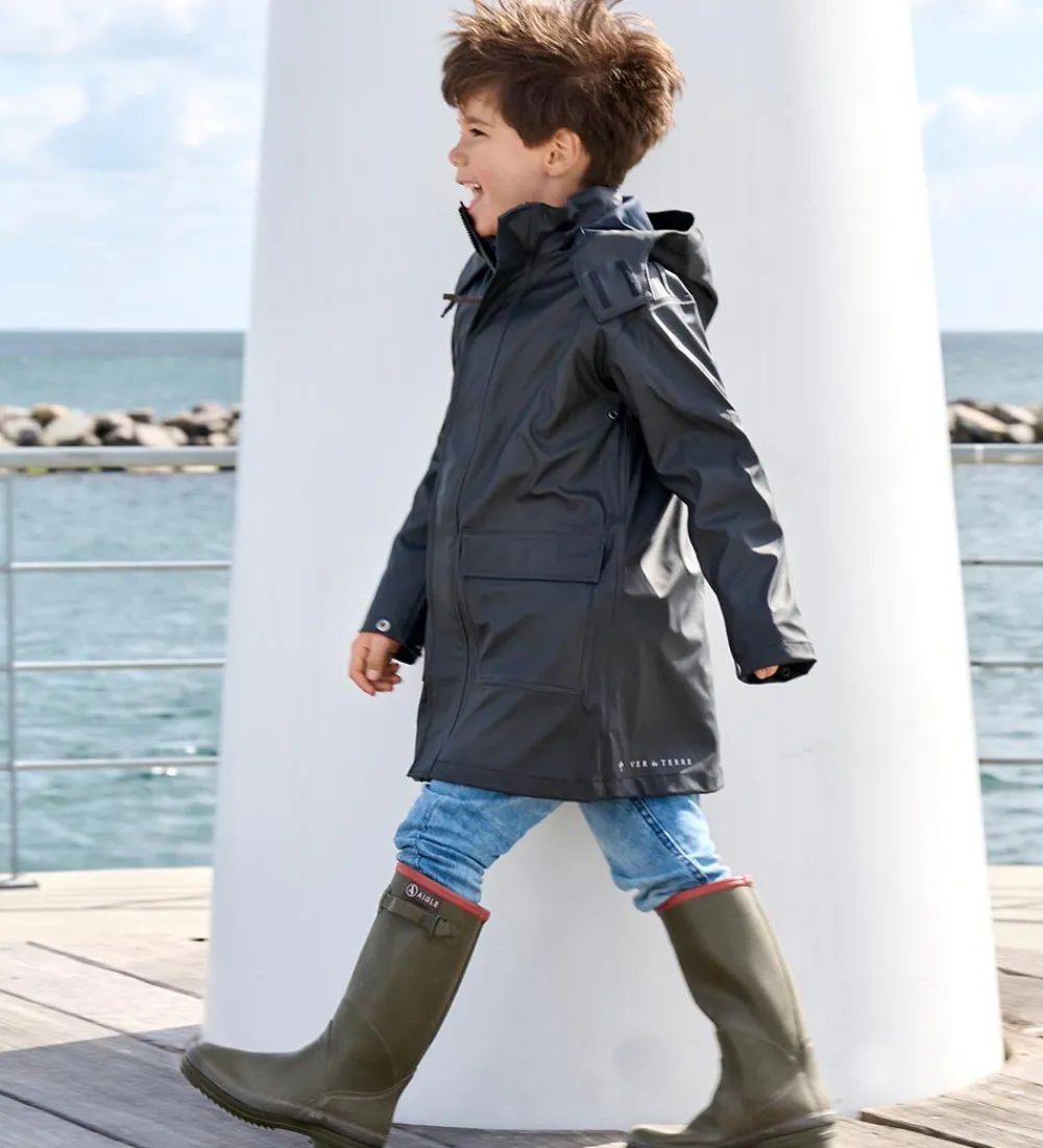 Regnfrakke - PU - Navy|Ver de Terre Clearance