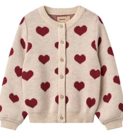 Cardigan - Merinould - Offwhite Melange m. Hjerter|Wheat Online