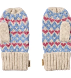 Luffer - Uld - Jacquard - Haansi - Blå m. Hjerter|Wheat Sale